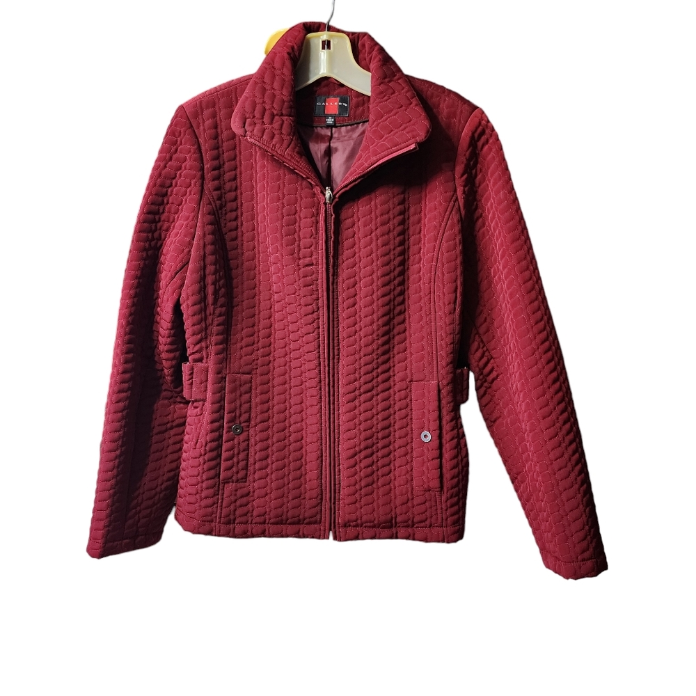 Gallery New York Women Coat Deep Red Diamond Quilted Jacket Pockets Size Medium